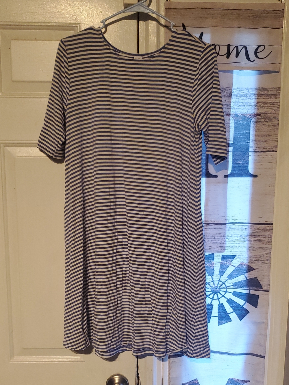 Old Navy Navy and White Striped Midi Swing Dress - Casual A-Line